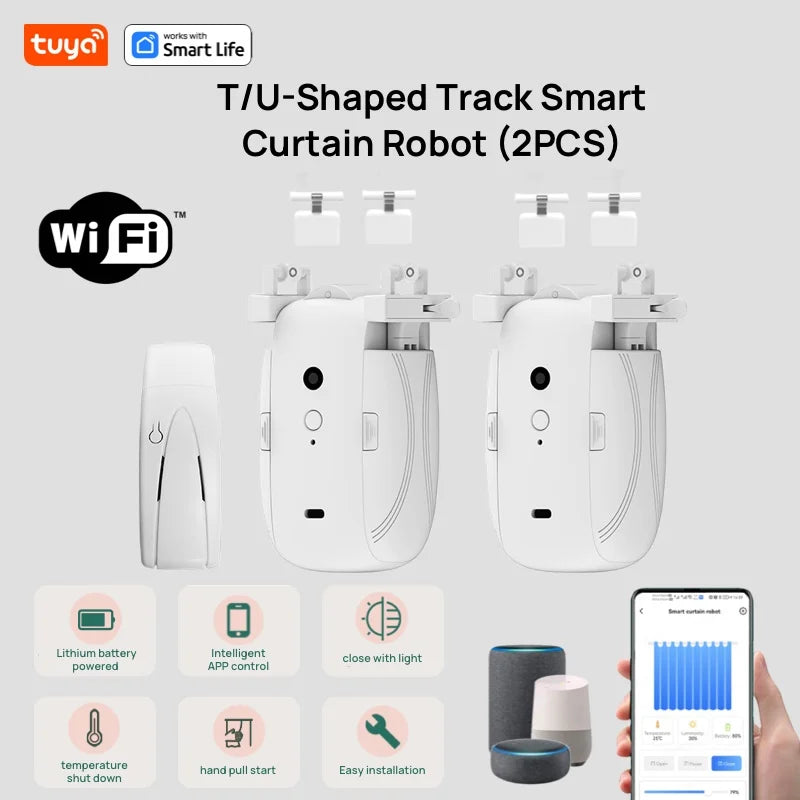 Tuya Smart WiFi Curtain Robot (with gateway),APP Remote Control,Voice Control,Included accessories for T/U curtain tracks