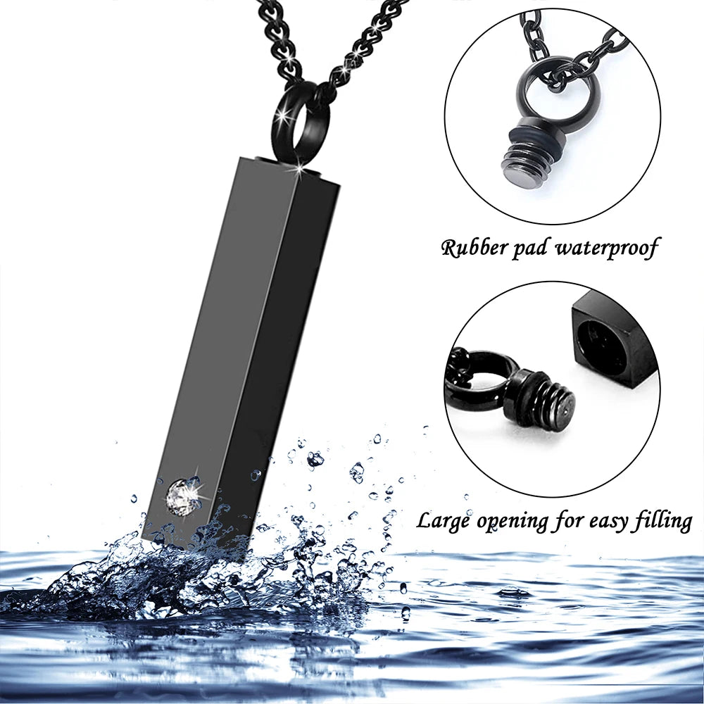Cremation Jewelry Urn Necklace for Pet Ashes for Men Women, Keepsakes for Small Animal Ashes, Stainless Steel Memorial Bar Pendant Necklaces
