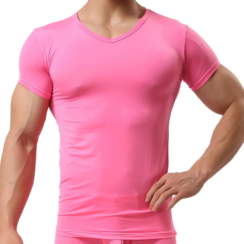 Ice Silk T-Shirt for Men Summer Breathable Short Sleeve Tops Men's Quick Dry T-shirt Trainer Slim Tops