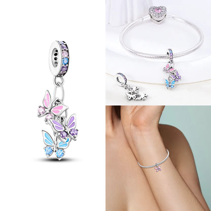 Charms 925 Silver Blue Original Stars Heart Zircon Chameleon Panda Glass Beads Fit Bracelet Jewelry Women Diy Accessories