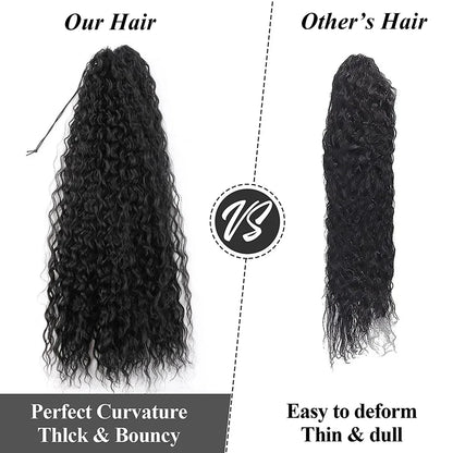 Deep Wave Drawstring Ponytail, Human Hair Ponytails, #1B Natural Black Curly Clip In Hair Extensions For Daily Cosplay, 1 Piece