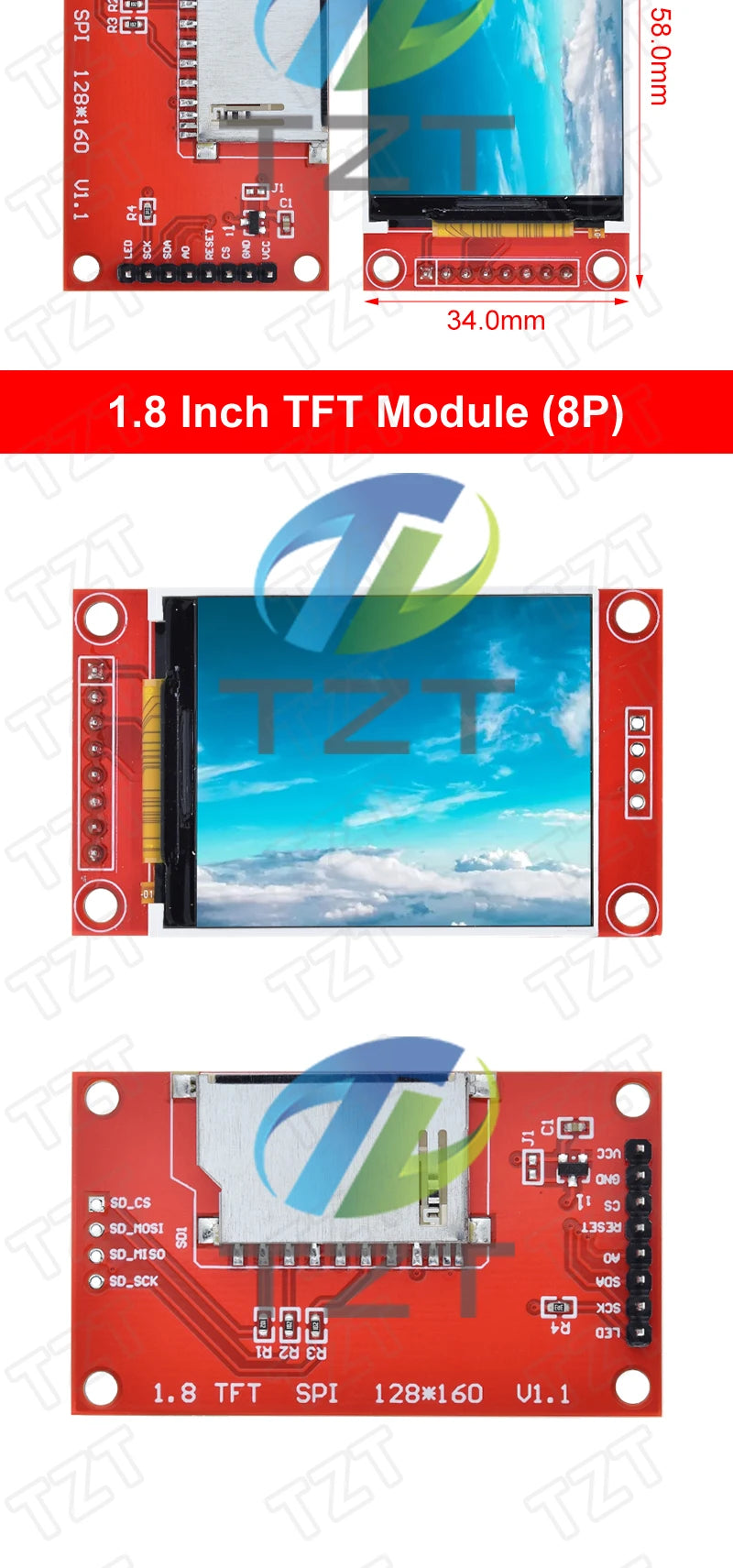 TFT Display, 0.96/1.3/1.44/1.8/2.4/2.8/3.5 Inch TFT Full Color Screen LCD Module, ST7735 ILI9341 Driver Interface SPI for Arduino