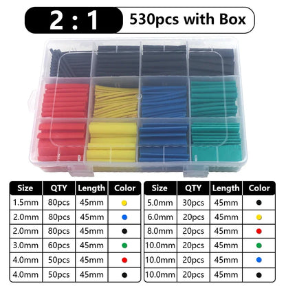 102-750pcs 2:1 Thermoresistant Tube Heat Shrink Wrapping Kit Assorted Wire Cable Insulation Sleeving 3:1 Heat Shrink Tube Set