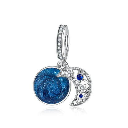New 925 Sterling Silver Blue series moon Plane Space Beads Astronaut Charm Pendant Fit Original Bracelet Necklace DIY Gift Women