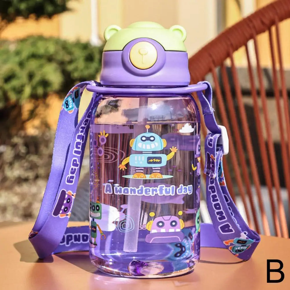 650ml Cute Kids Water Bottle with Straw, BPA-Free, Leakproof Outdoor Portable Children's Cups, School Water Bottle for Children