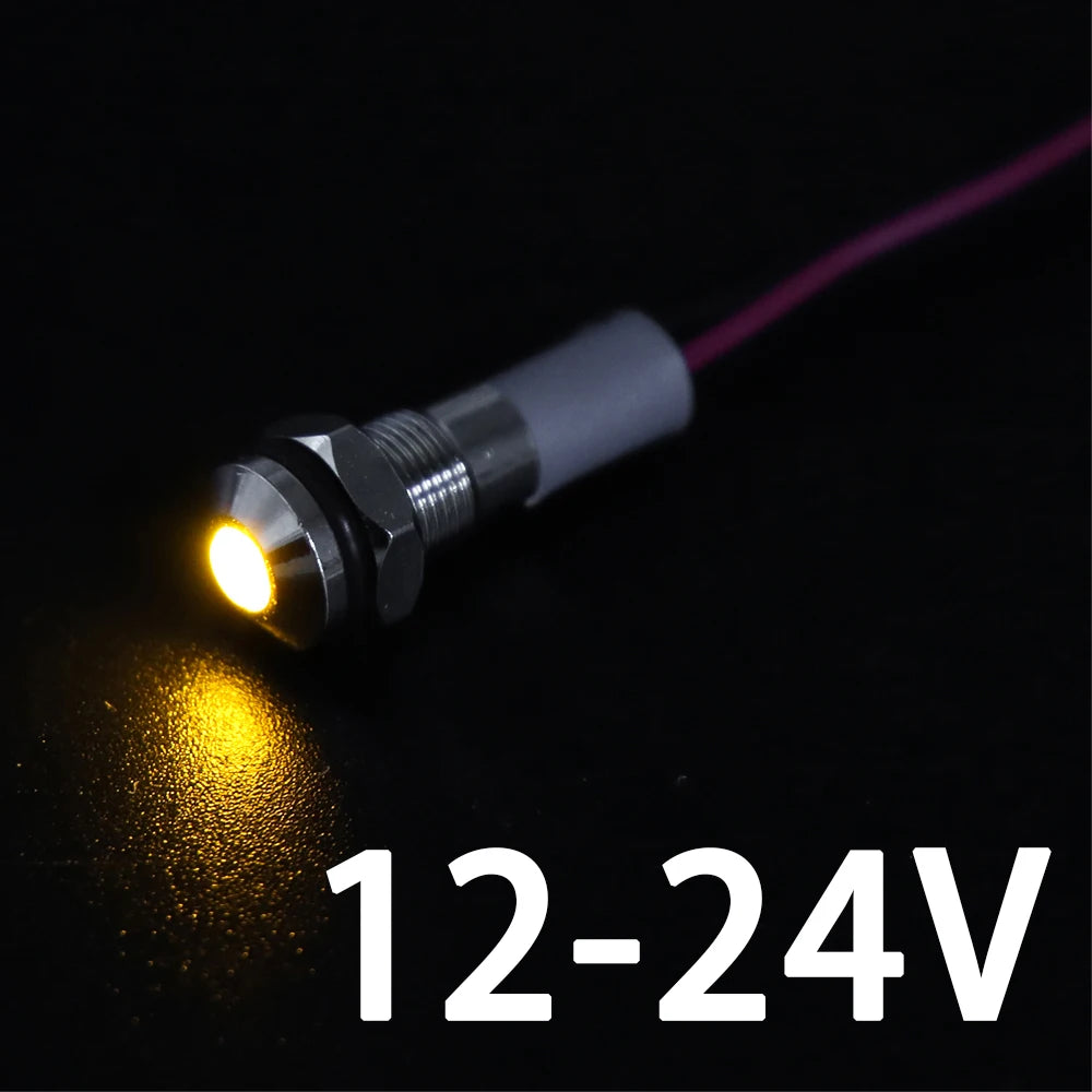 1PC IP65 6mm LED Waterproof Metal Indicator Light Signal Lamp With Wire 5V 12V 24V 220V Red/Yellow/Blue/Green/White Metal Button