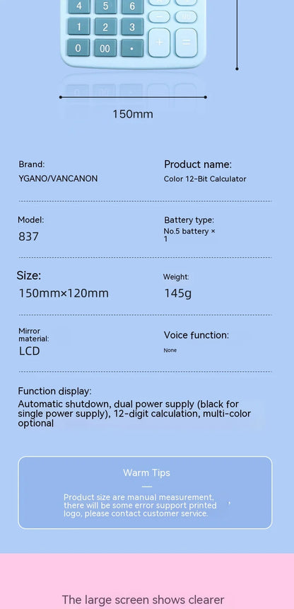12-Digit Electronic Calculator Solar Calculator Dual Power Supply Calculator for Home Office School Financial Accounting Tools