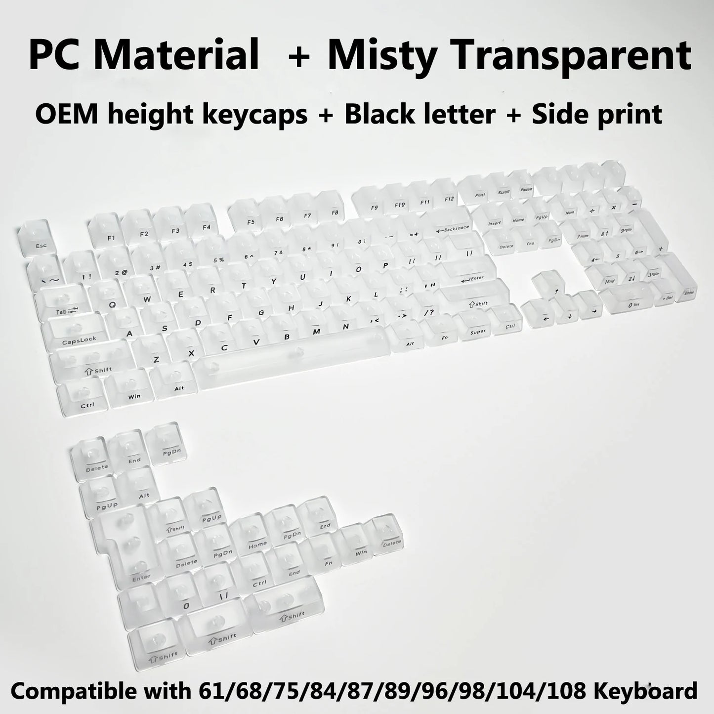 Full Sets Transparent Keycaps for Mechanical Keyboard Front/Side/None Print RGB Backlit Full/Misty Transparent Keycap 130+ Key
