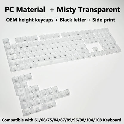 Full Sets Transparent Keycaps for Mechanical Keyboard Front/Side/None Print RGB Backlit Full/Misty Transparent Keycap 130+ Key
