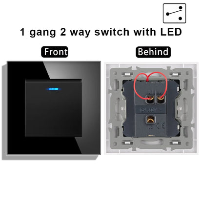 novski Crystal Tempered Glass Panel 1 Gang 1way, 1 Gang 2way, 2 Gang 1way, 2 Gang 2way, Wall Switch with LED Indicator 16A 250V