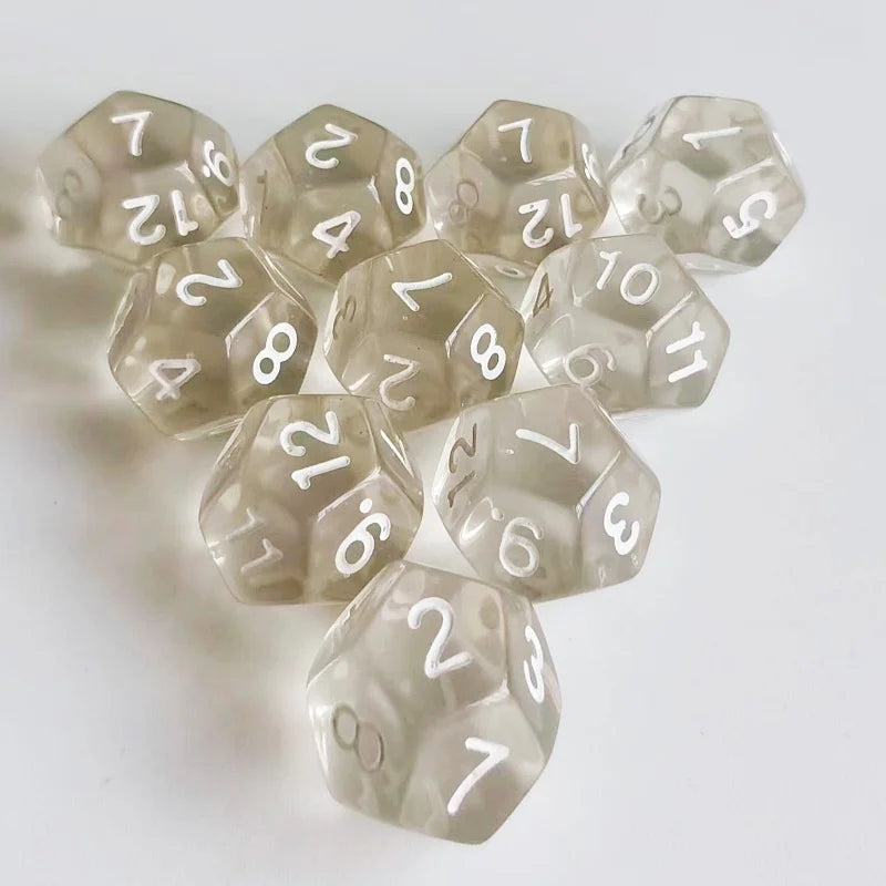 D12 12 Faces DND Dice Transparent Acrylic 12 Side Dice Set Polyhedral TRPG, Mtg, Rpg, Dice for DND or COC Game, 10PCs per Set