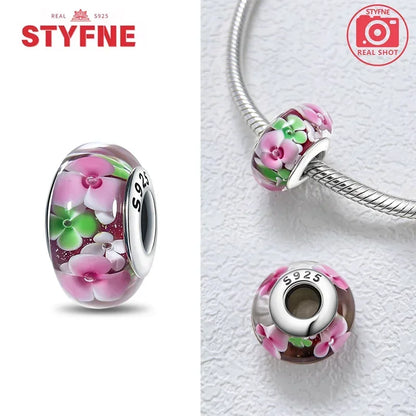 925 Sterling Silver Pink Color Series Beads Heart Flower Murano Glass DIY Jewelry Charms Fit Original Bracelet for Women Fine Gifts