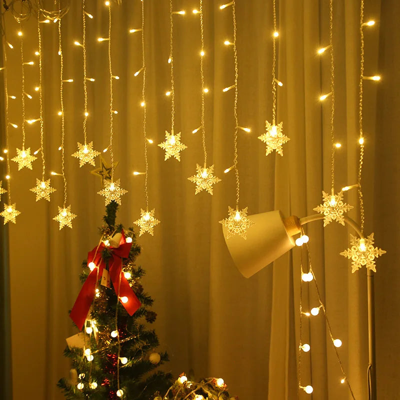 3.2M Christmas Snowflake LED String Lights, Flashing Fairy Curtain Lights, Waterproof for Holiday Party Wedding Xmas Decoration