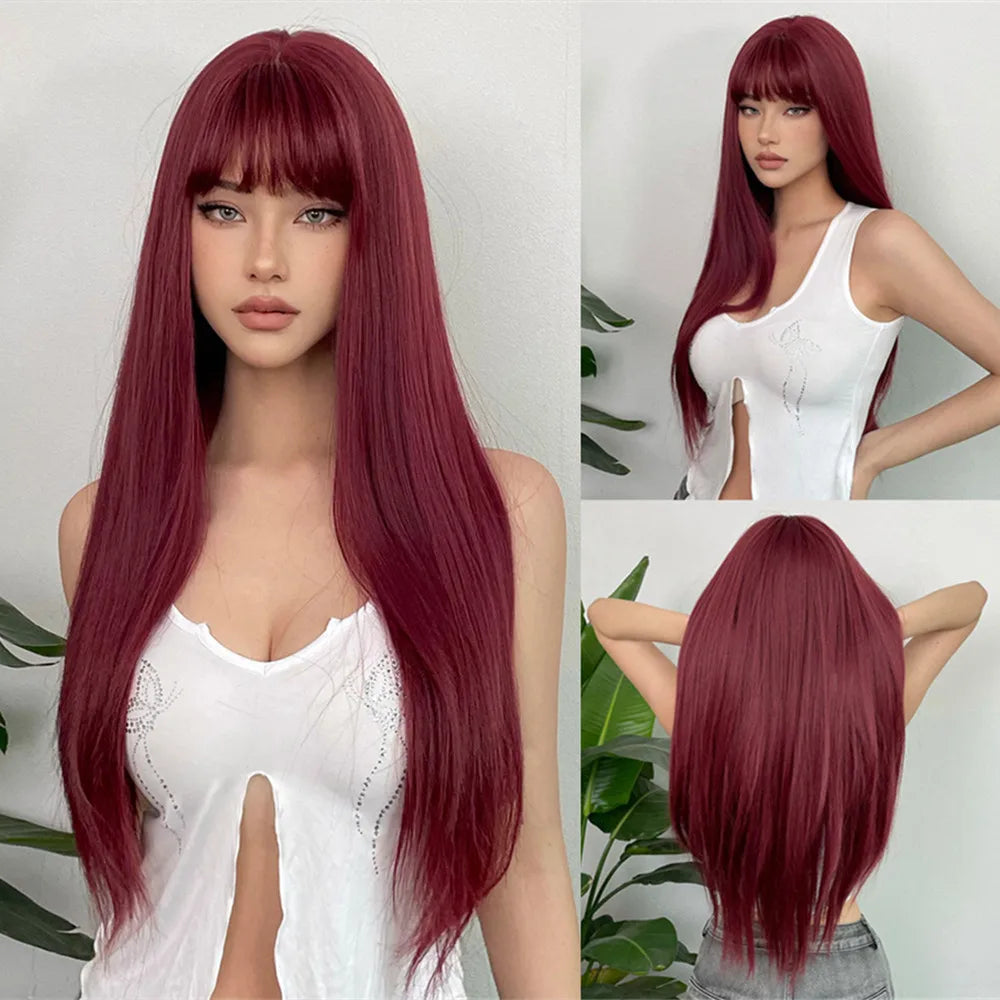White Long Straight Synthetic Wigs for Women, Colorful Cosplay Party Fake Hair with Bangs, White Wig, HighTemperature Fiber, HENRY MARGU
