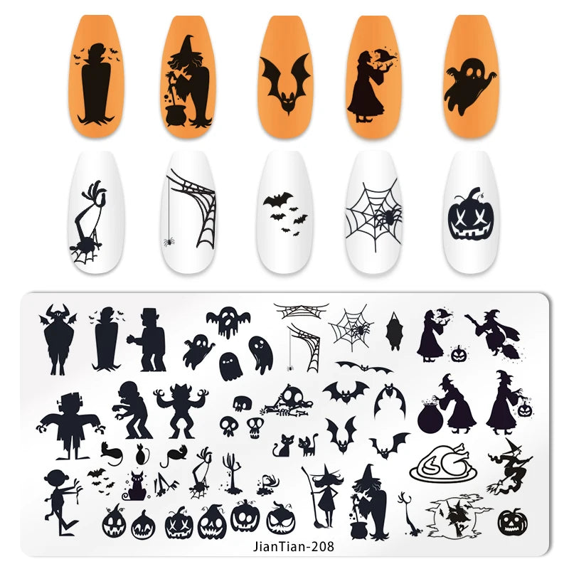 RJ Halloween Nail Stamping Plates, Beautiful zombie Festival Pattern Nail Art Image Plates, Stainless Steel Nail Art Plate Stencil