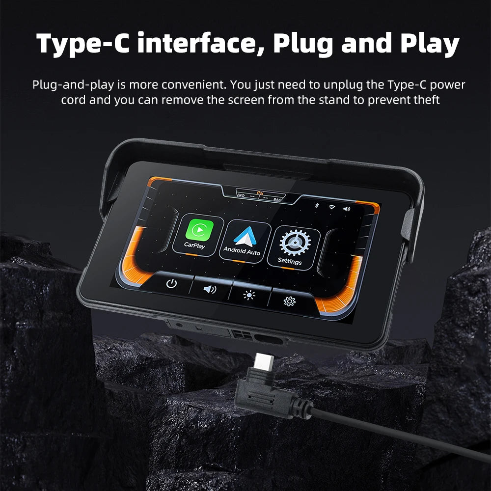 EKIY 5 inch GPS Navigation Motorcycle Wireless Carplay Android Auto IPX67 Waterproof Portable Screen BT Moto Motorbike Monitor