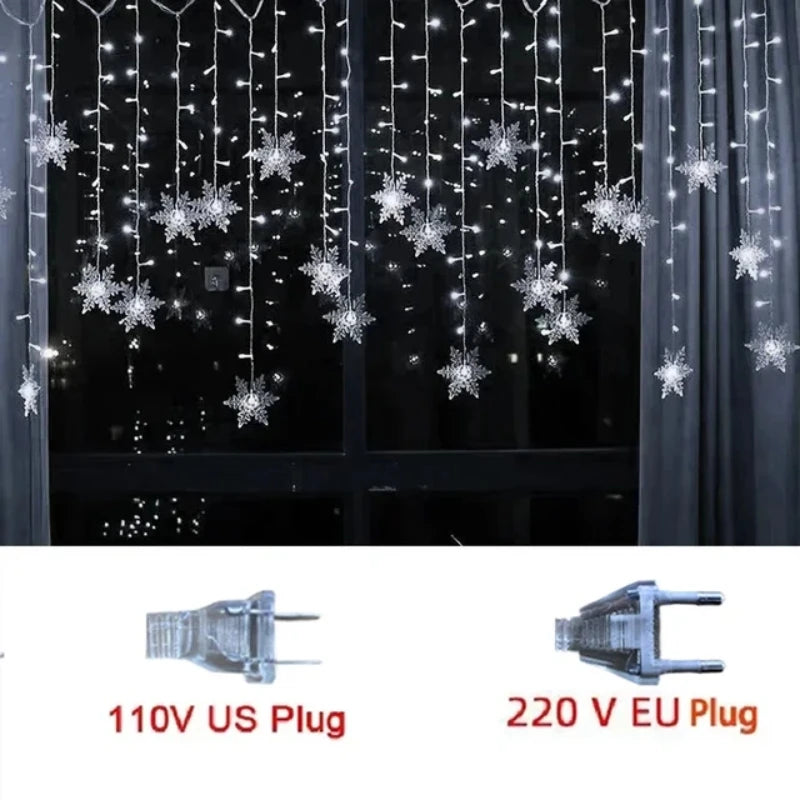 Christmas Snowflakes String Lights Flashing Fairy Curtain Garland Outdoor For Holiday Party New Year 2025 Decoration