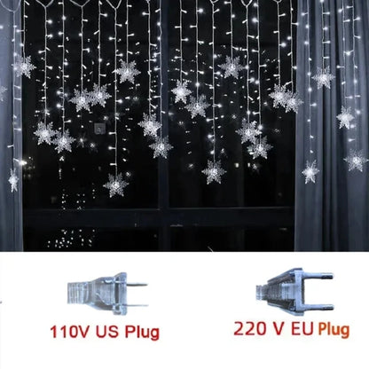 Christmas Snowflakes String Lights Flashing Fairy Curtain Garland Outdoor For Holiday Party New Year 2025 Decoration