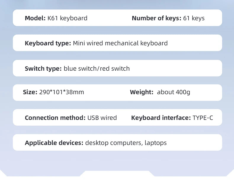 APAYADO K61 Mini Mechanical Keyboard, Wired, 61 Keys, Phantom RGB, Black/White Red/Blue Mechanical Switch for Gaming, 60% Portable