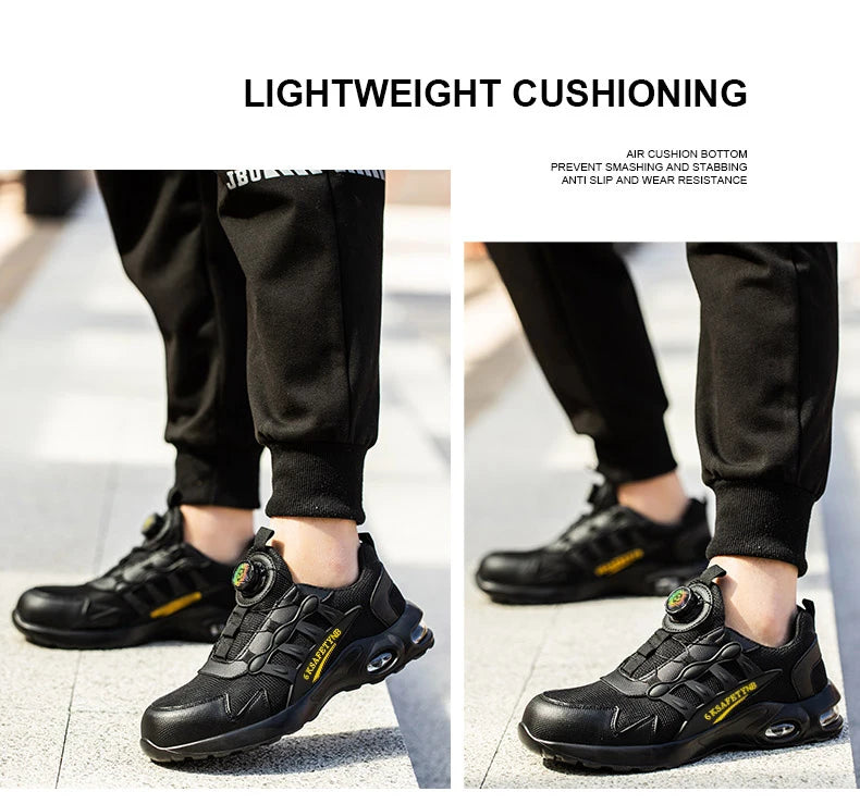 Men Rotating Button Safety Shoes, Steel Toe Work Sneakers, Indestructible Shoes, Puncture-Proof Work Boots, Air Cushion Safety Shoes