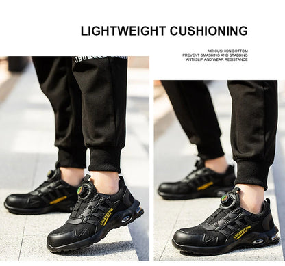 Men Rotating Button Safety Shoes, Steel Toe Work Sneakers, Indestructible Shoes, Puncture-Proof Work Boots, Air Cushion Safety Shoes