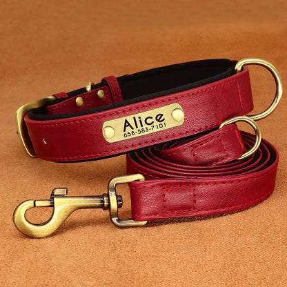 Customized Leather Dog Collar Leash Set, Soft Padded Leather Collar For Small Medium Large Dogs With Free Engraved Nameplate
