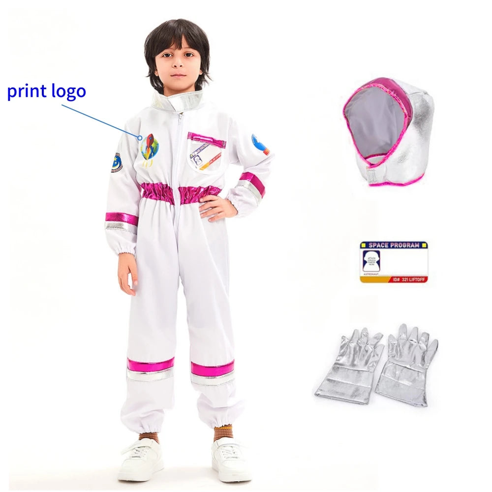 Disfraz de Halloween Astronauta para Niños y Niñas, Traje de Cosplay de Astronauta de Dibujos Animados, Mono de Fiesta Espacial, Traje de Spaceman Blanco, Bodysuit de Disfraz de Astronauta