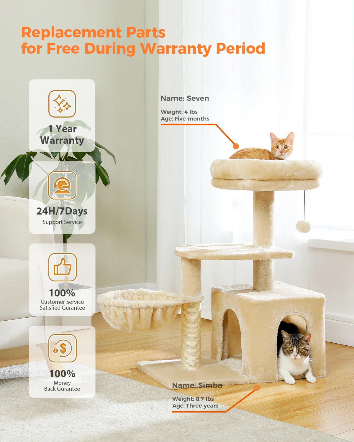 Cat tree, Cat Tower for Indoor Cats, 2 Styles Cat Activity Tree with Cat Scratching Posts, Big Hammock and Removable Top Perch Grey