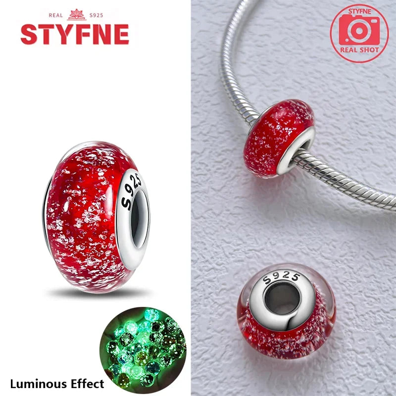Charm Sterling Silver 925 Colorful Luminous Beads Murano Glass Series Fit Original Bracelet for Women Jewelry DIY Fine Gift