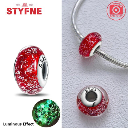 Charm Sterling Silver 925 Colorful Luminous Beads Murano Glass Series Fit Original Bracelet for Women Jewelry DIY Fine Gift