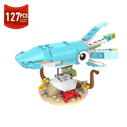 MOC Marine Animals Shark Whale Megalodon Building Blocks Set Deep Sea Rescue Fish Bricks Educational Assembly Model Toys Gifts