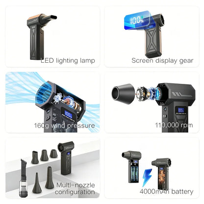 Brushless Wireless Jet Fan Turbo 110000rpm Air Blower For Car Cleaning With LED Light Digital Display Portable Outdoor BBQ Use