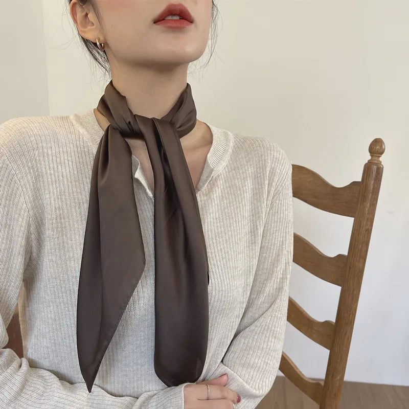 Luxury Solid 70*70cm Silk Square Scarf Women Soft Satin Hairband Neckerchief Tie Female Headband Foulard Bag Ribbon Gift