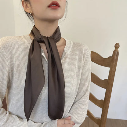 Luxury Solid 70*70cm Silk Square Scarf Women Soft Satin Hairband Neckerchief Tie Female Headband Foulard Bag Ribbon Gift