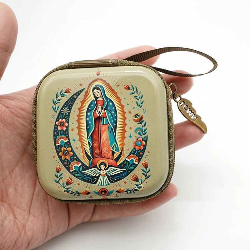 7x7cm, Virgin Mary Jesus Prayer Rosary Bag, Religious Jewelry Storage Box, Articulos Religiosos Catolico