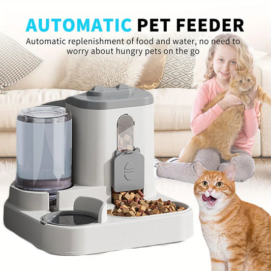 Cat Bowl Automatic Feeder with Spill-Proof Design and Water Fountain Pet Food Dispenser for Small, Medium, Large Cats and Dogs