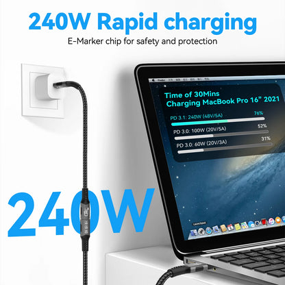 8K USB C 4 Extension Cable, Fast Charging Cable Extender, Male to Female Type C UHD Video 40Gbps 240W PD3.1 with Thunderbolt 4/3