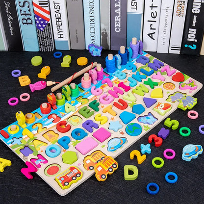 Montessori Wooden Toys Kids Busy Board Animal Math Fishing Numbers Matching Digital Shape Educational Toys For Children Gifts
