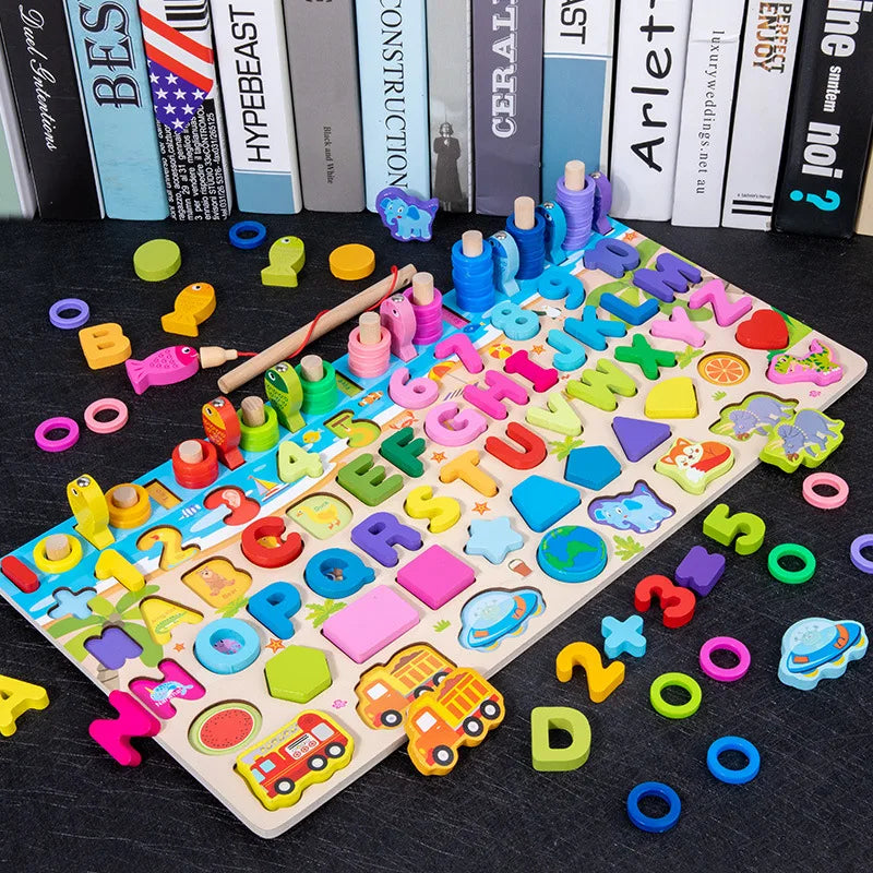 Juguetes Montessori de madera para niños, tablero ocupado, animales, matemáticas, pesca, números a juego, forma digital, juguetes educativos para niños, regalos