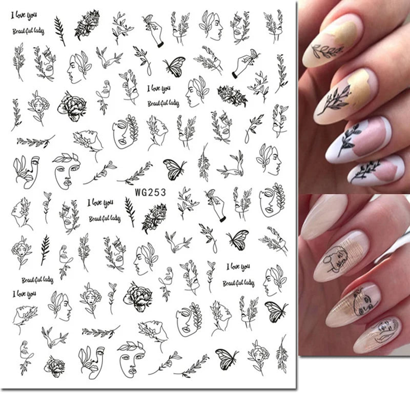 3d Nail Art Decals Tropical Palm Leaves Flowers Laces Faces Adhesive Sliders Nail Stickers Decoration For Nail Manicure