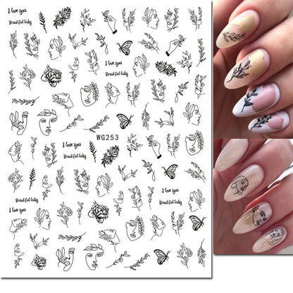 3d Nail Art Decals Tropical Palm Leaves Flowers Laces Faces Adhesive Sliders Nail Stickers Decoration For Nail Manicure