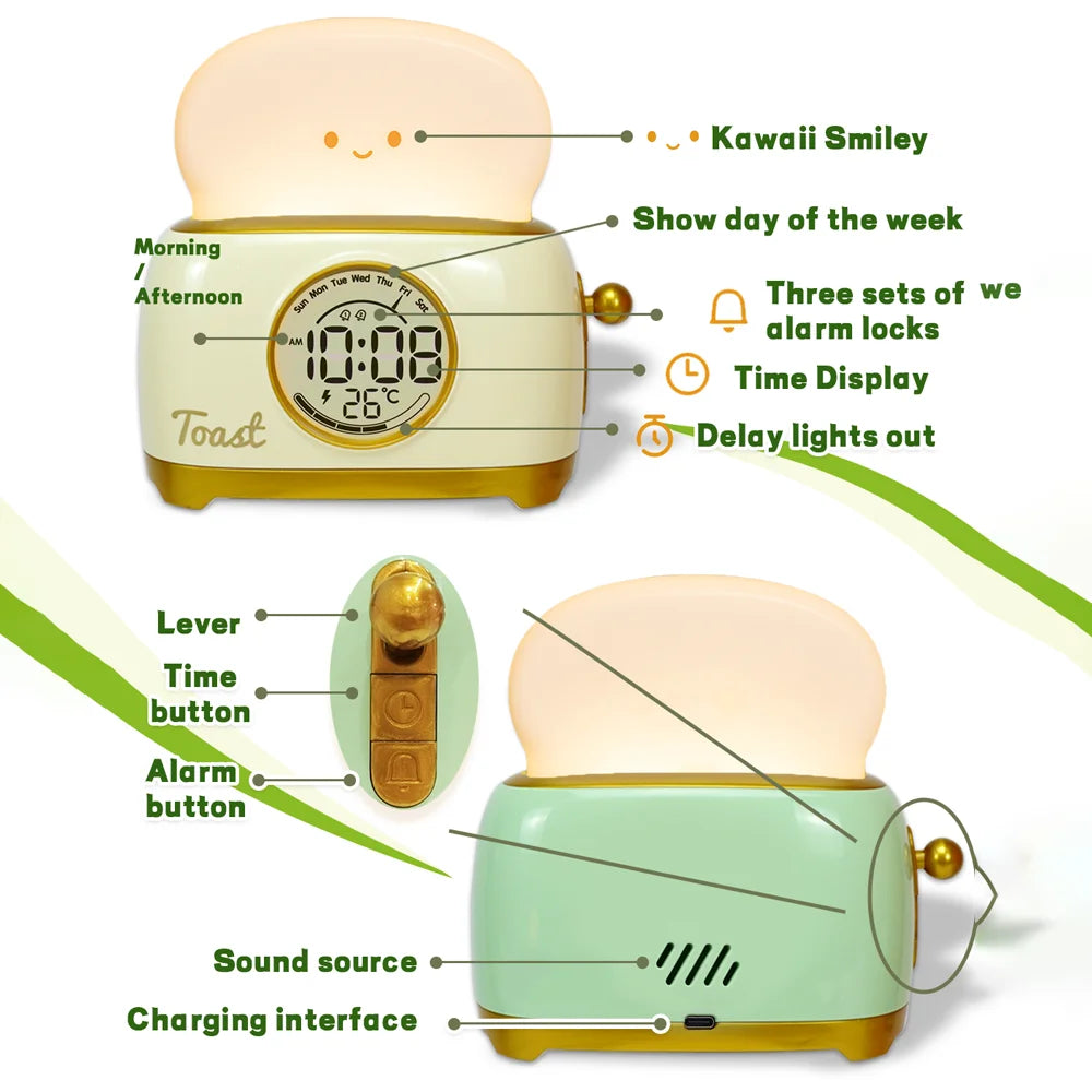 Kid Alarm Clock LED Night Light Digital Clock Children's Sleep Trainer For Home Bedroom Bedside Cute Temperature Display Reloj