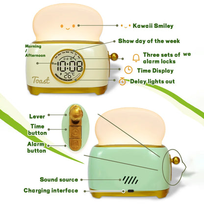 Kid Alarm Clock LED Night Light Digital Clock Children's Sleep Trainer For Home Bedroom Bedside Cute Temperature Display Reloj