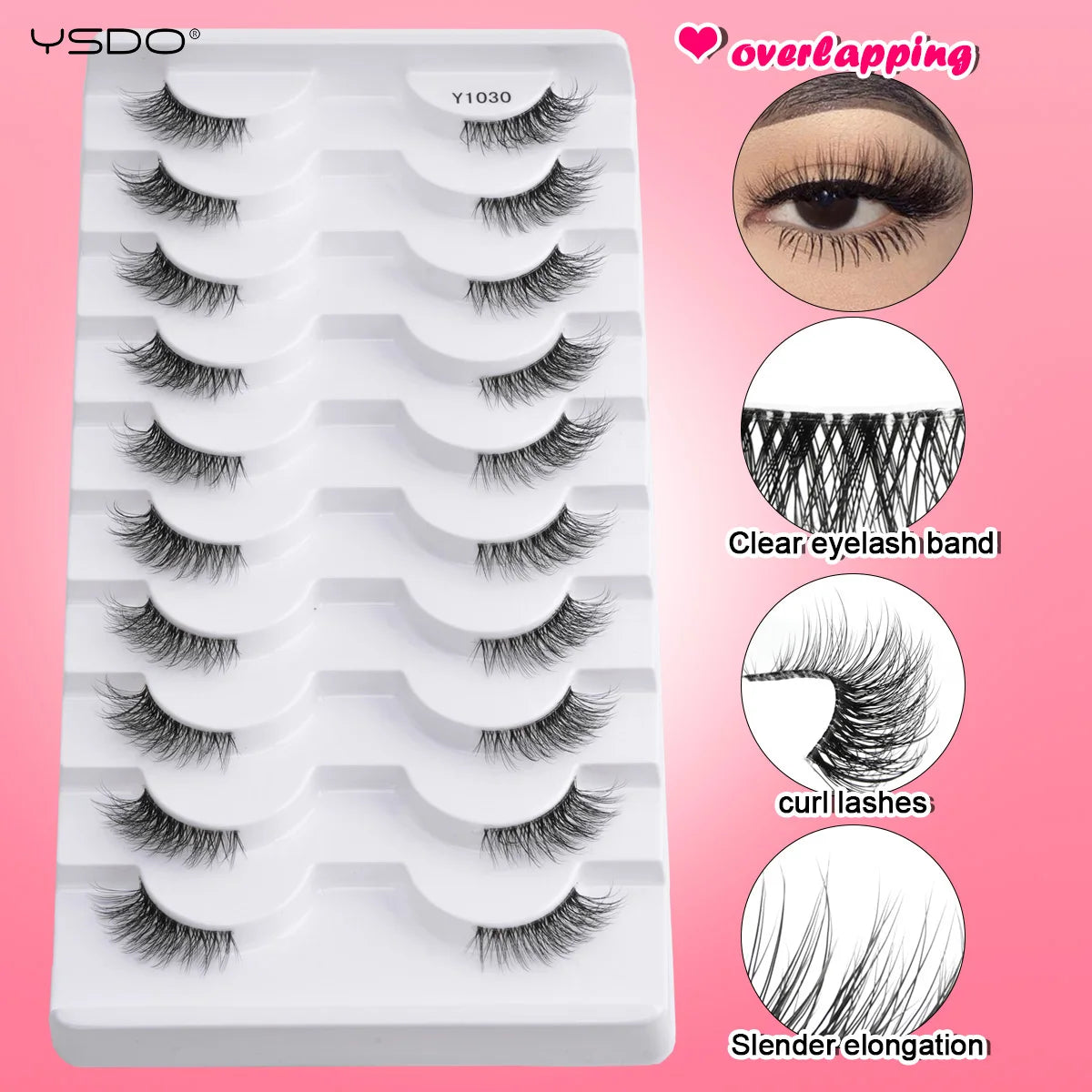 YSDO 5/10 Pairs Half Lashes Cat Eyelashes Soft Natural Clear Band False Lashes Natural Wispy Faux 3d Mink Eyelashes Makeup Tools