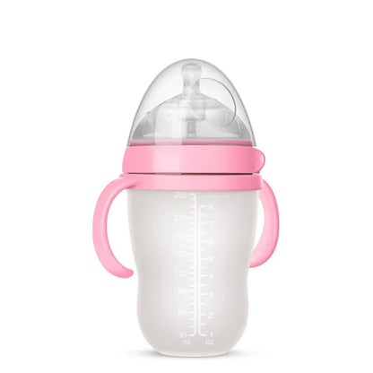 New 0-36 months baby nano-silicone bottle, 240ml 150ml Baby Bottle with handle Breastmilk-like design Soft milk pulling