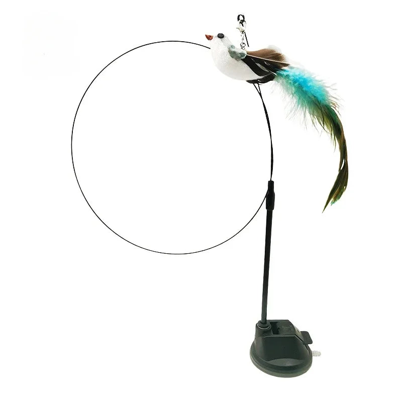 Interactive Cat Toy Hands-Free Cat Stick Playing Kitten Playing Teaser Wand Toy Suction Cup Bird/Feather Cat Wand Pet Supplies