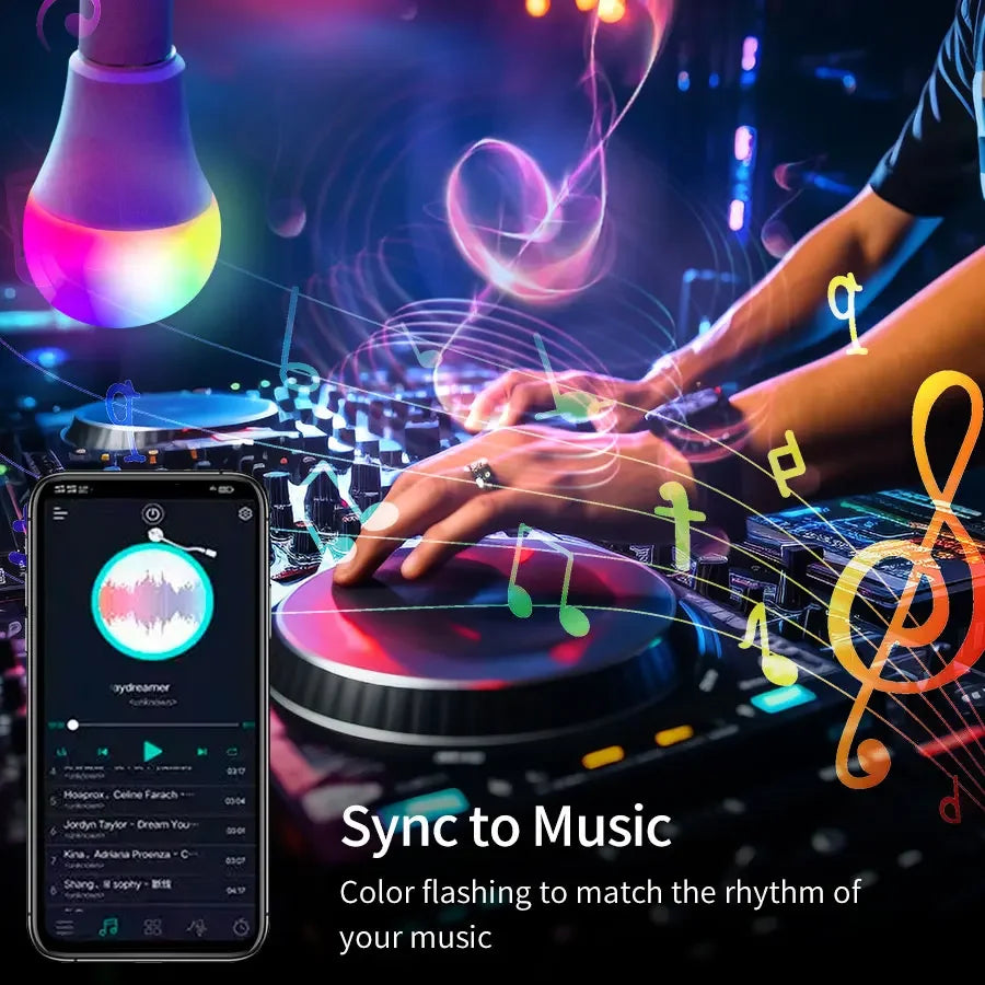 Tuya Smart Bluetooth Bulb E27 220V 9W 15W 18W Color Changing Smart Home RGB Lamp, Smart Life APP Control Dimmable Timer