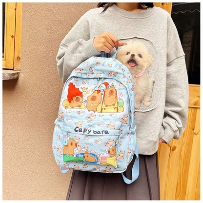 Cute Large Capacity Capybara Backpack, Cartoon Breathable Student Schoolbag, Nylon Ultra-light Book Bag, Back to school Girl