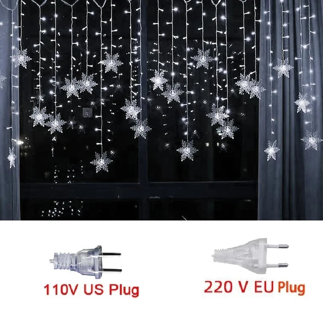 3.2M Christmas Snowflake LED String Lights, Flashing Fairy Curtain Lights, Waterproof for Holiday Party Wedding Xmas Decoration