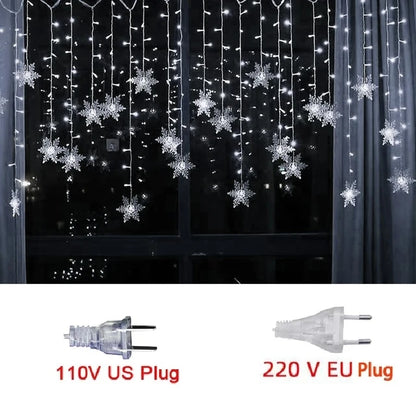 3.2M Christmas Snowflake LED String Lights, Flashing Fairy Curtain Lights, Waterproof for Holiday Party Wedding Xmas Decoration